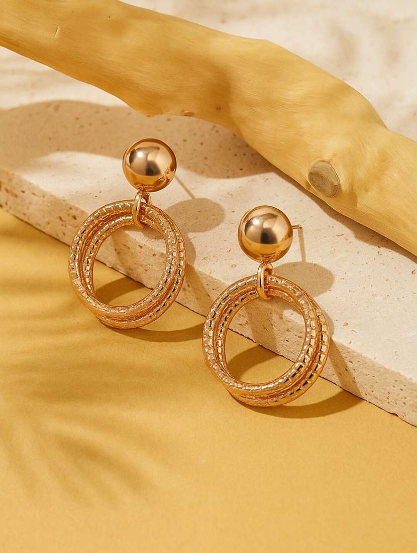 women gold loop studs earring - 22227616 -  Standard Image - 1