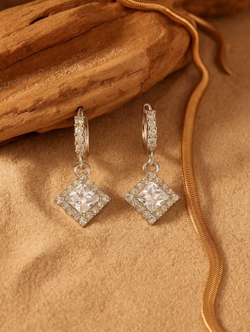 zirconia square drop earrings  - 22227619 -  Standard Image - 1