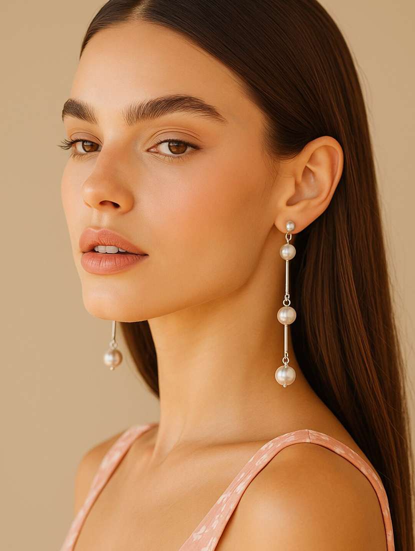 pearl drop elegant long earrings
