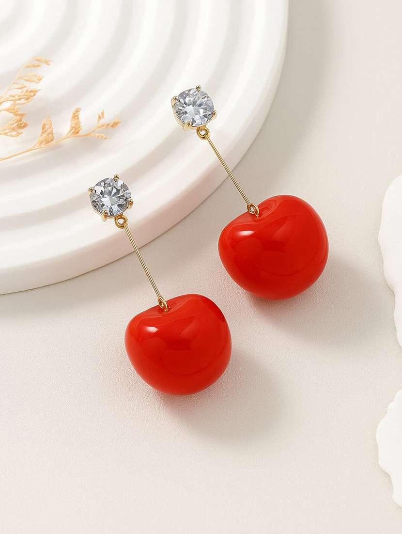 red trendy cherry drop earrings  - 22227622 -  Standard Image - 1