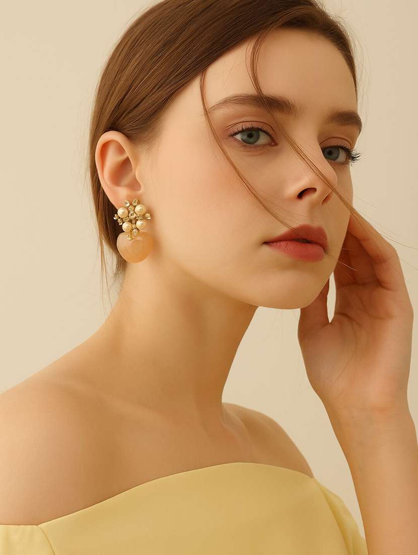 pearl and crystal floral heart drop earrings