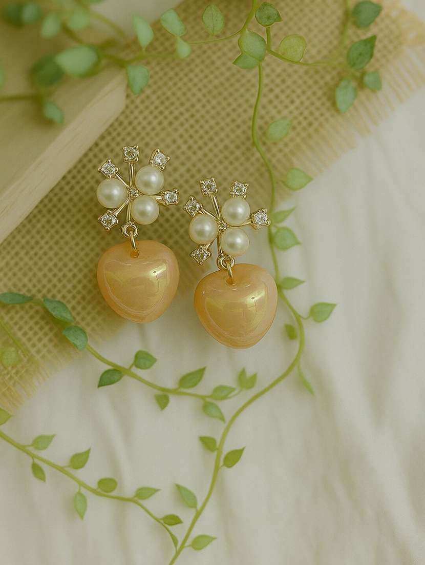 pearl and crystal floral heart drop earrings - 22227627 -  Standard Image - 1