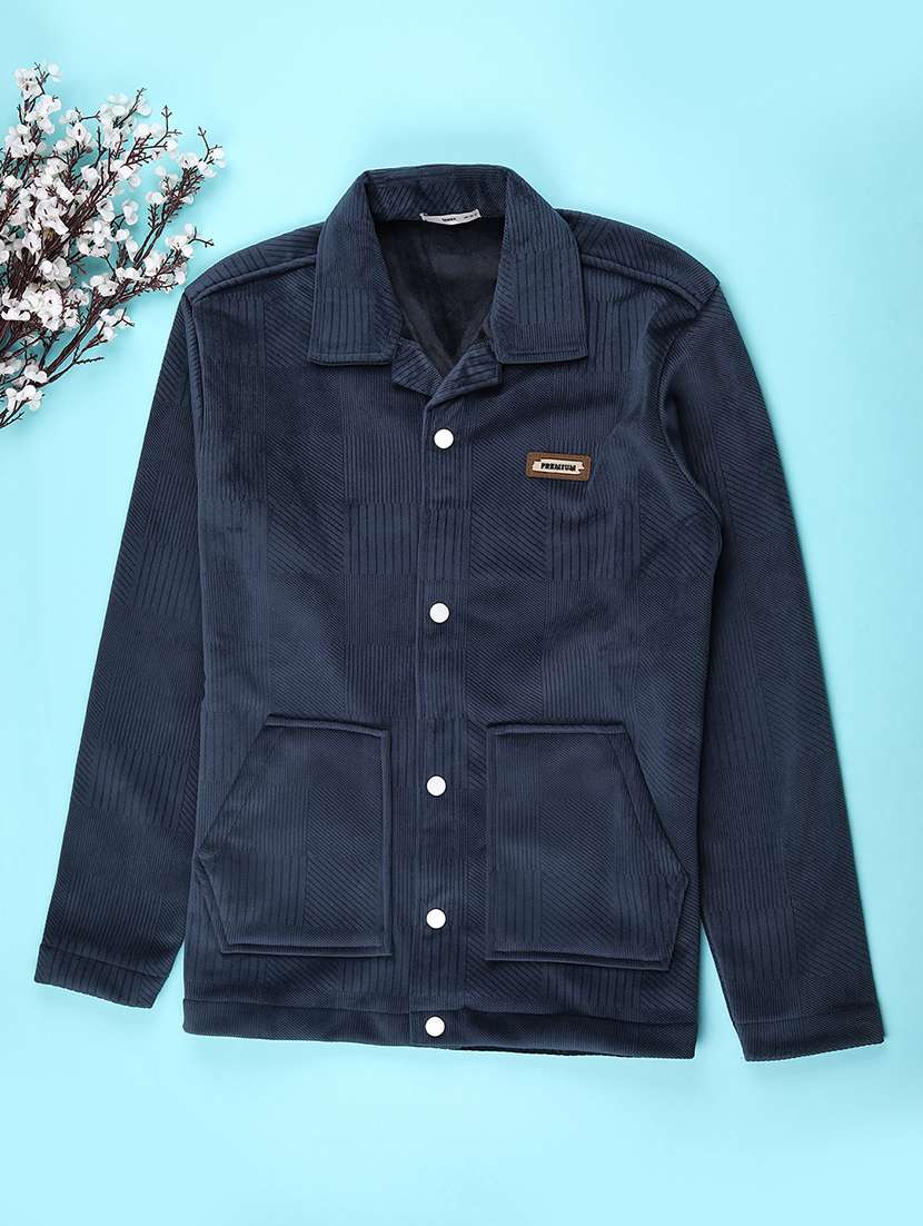 boys solid collared long sleeve shacket