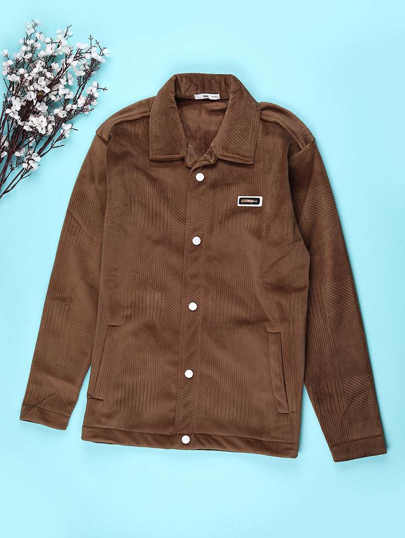 boys solid collared long sleeve shacket