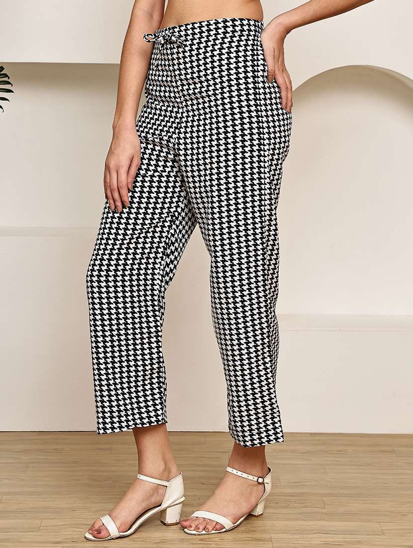 women houndstooth print mid rise straight palazzo - 22227694 -  Standard Image - 1