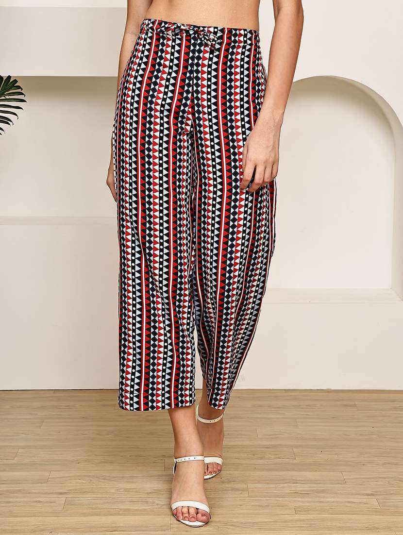 women printed mid rise straight palazzo
