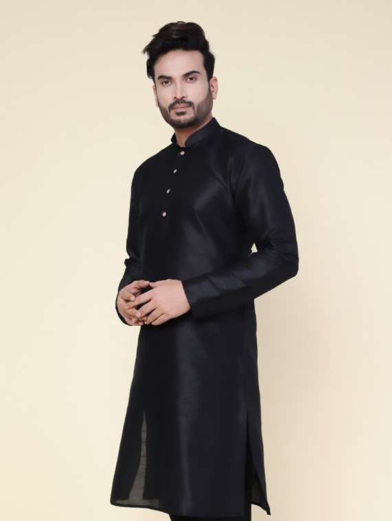 men solid mandarin neck long kurta - 22227724 -  Standard Image - 1