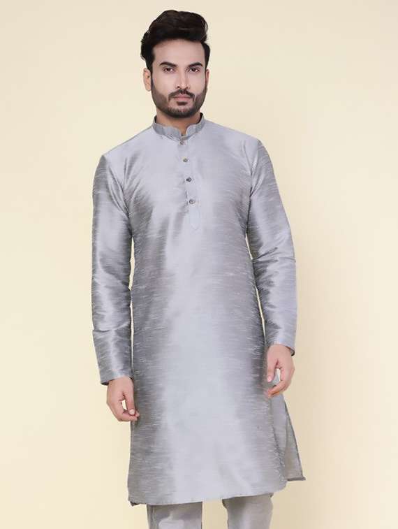 men solid mandarin neck long kurta