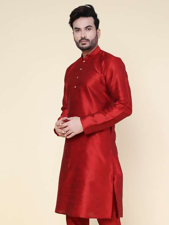 men solid mandarin neck long kurta - 22227727 -  Standard Image - 1