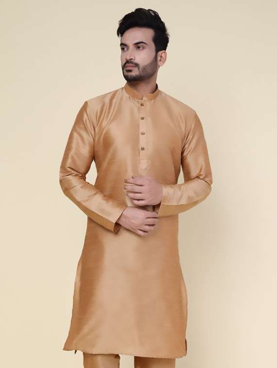 men solid mandarin neck long kurta