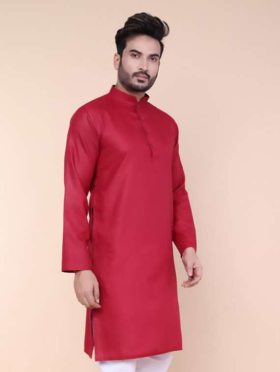 men solid mandarin neck long sleeve kurta - 22227734 -  Standard Image - 1