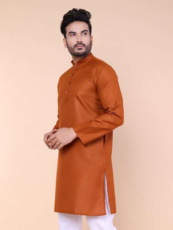 men solid mandarin neck long sleeve kurta - 22227735 -  Standard Image - 1