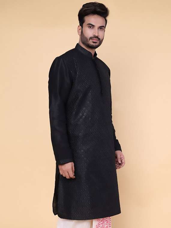 men self design mandarin neck long kurta - 22227736 -  Standard Image - 1