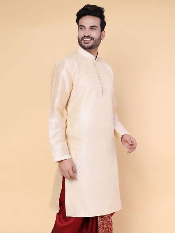 men self design mandarin neck long kurta - 22227737 -  Standard Image - 1