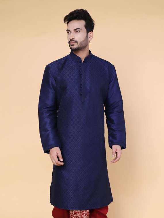 men self design mandarin neck long kurta - 22227738 -  Standard Image - 1