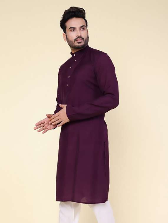 men solid mandarin neck long kurta - 22227742 -  Standard Image - 1