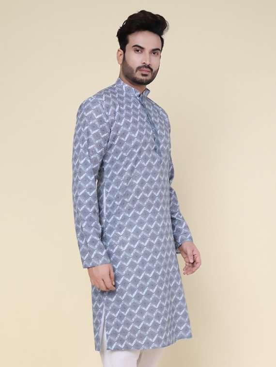 men geometric mandarin neck long kurta - 22227744 -  Standard Image - 1