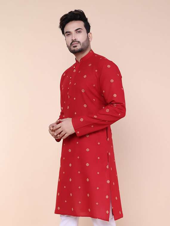 men self design mandarin neck long kurta - 22227746 -  Standard Image - 1