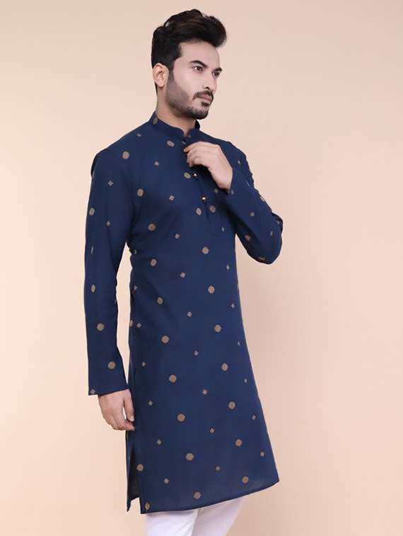 men self design mandarin neck long kurta - 22227748 -  Standard Image - 1