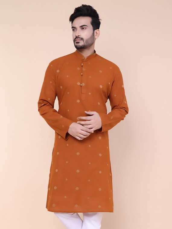 men self design mandarin neck long kurta