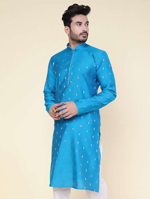 men self design mandarin neck long kurta - 22227750 -  Standard Image - 1