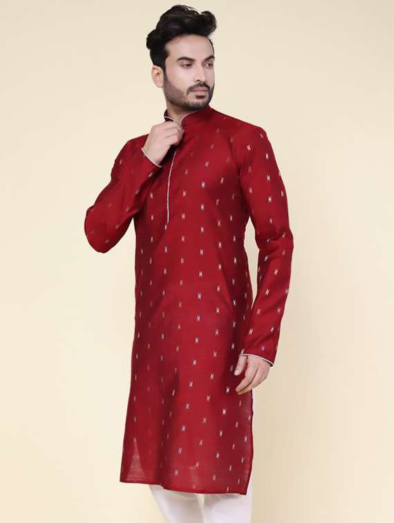 men self design mandarin neck long kurta - 22227751 -  Standard Image - 1