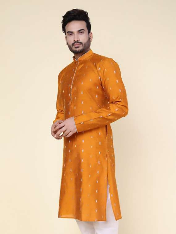 men self design mandarin neck long kurta - 22227752 -  Standard Image - 1
