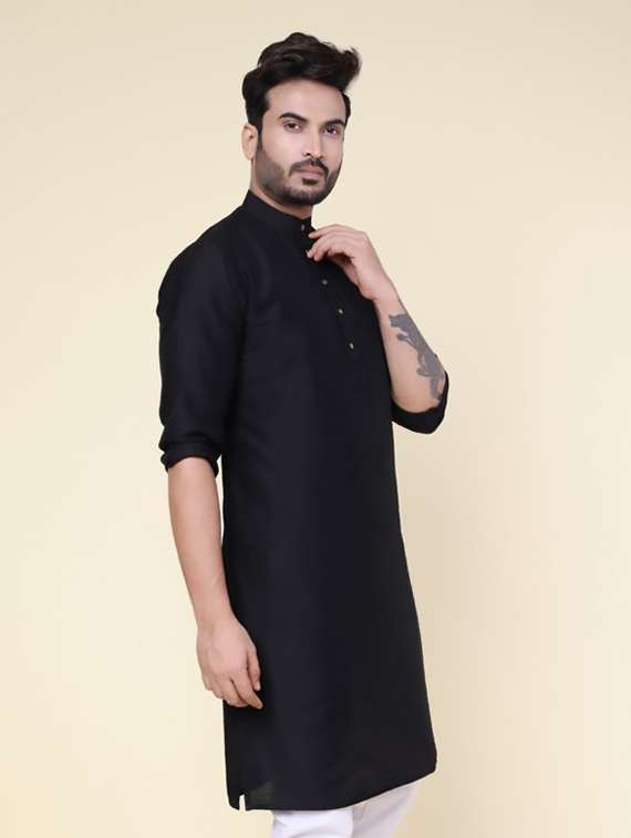 men solid mandarin neck long kurta - 22227757 -  Standard Image - 1