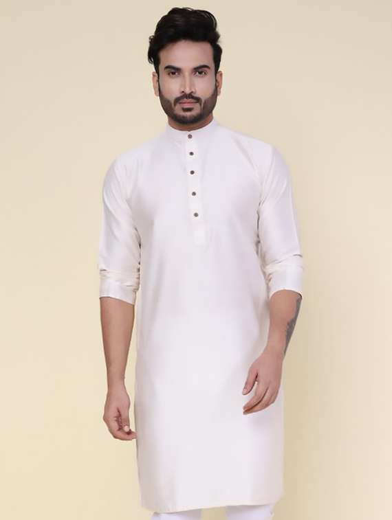 men solid mandarin neck long kurta