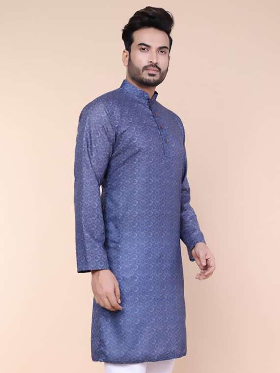 men self design mandarin neck long kurta - 22227762 -  Standard Image - 1