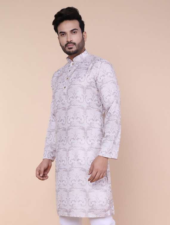 men printed mandarin neck long kurta