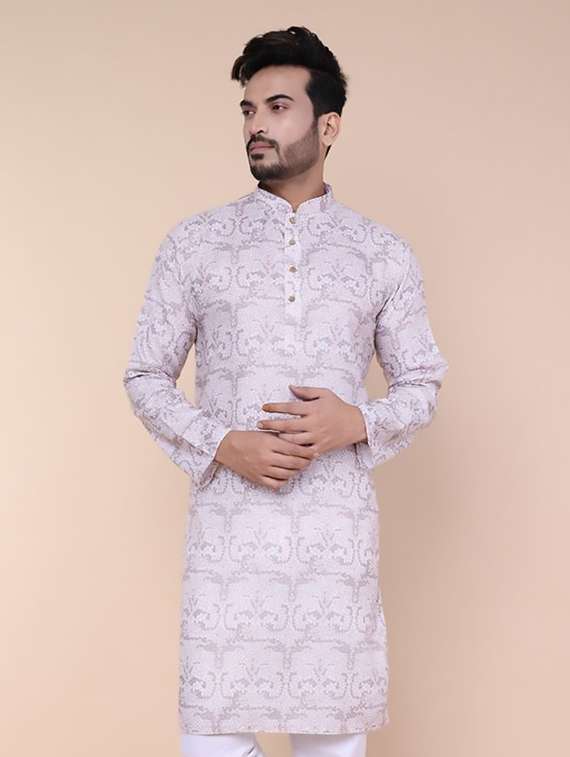 men printed mandarin neck long kurta - 22227763 -  Standard Image - 1