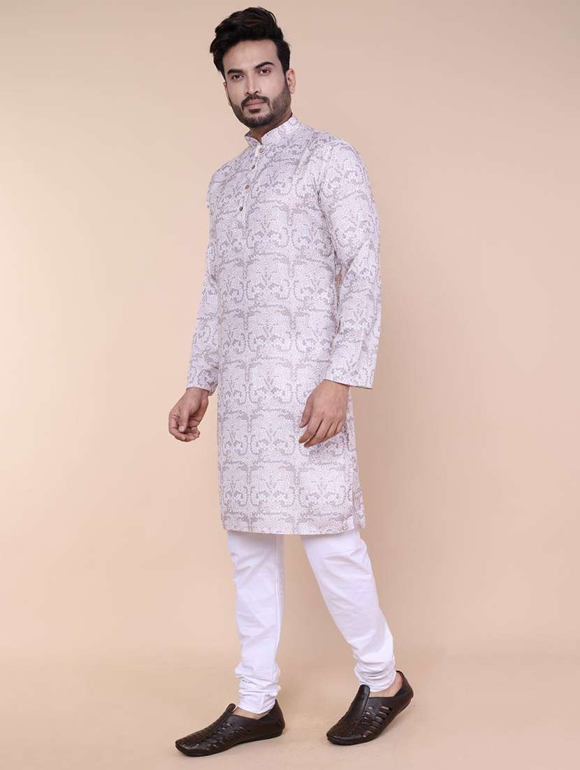 men printed mandarin neck long kurta - 22227763 -  Standard Image - 4