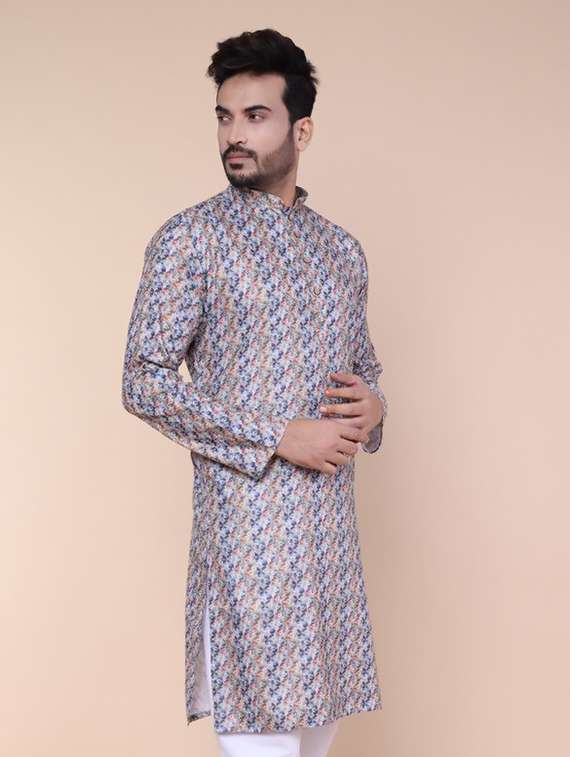 men printed mandarin neck long kurta - 22227766 -  Standard Image - 1