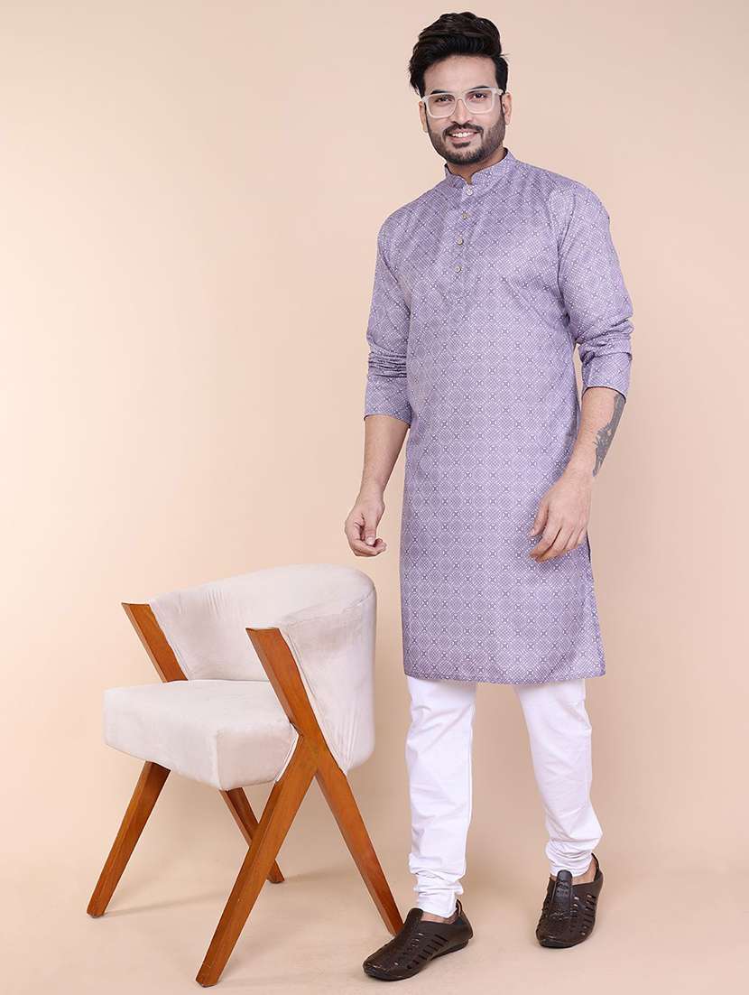 men printed mandarin neck long kurta - 22227767 -  Standard Image - 4