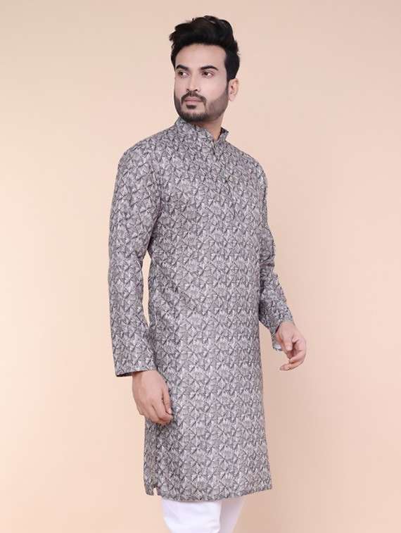 men printed mandarin neck long kurta - 22227768 -  Standard Image - 1
