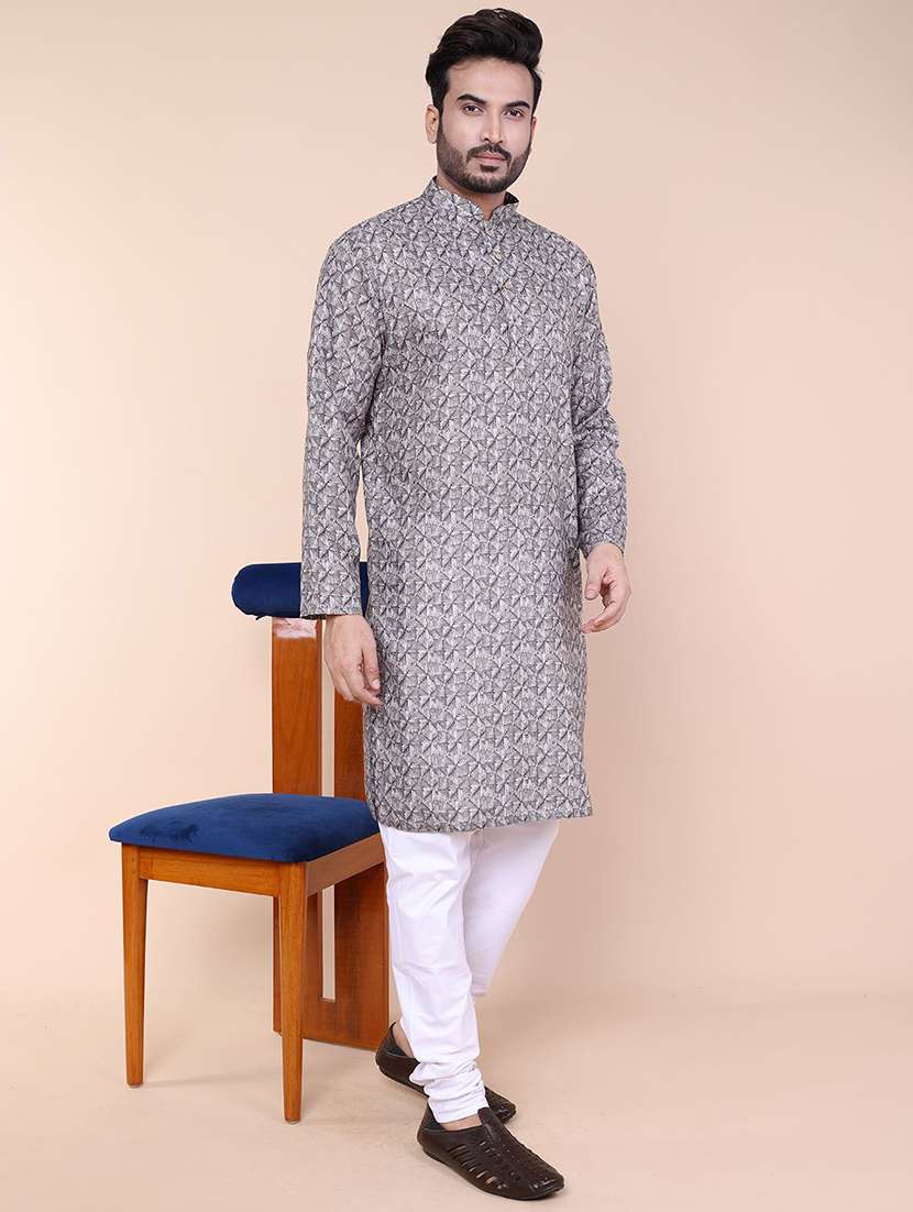 men printed mandarin neck long kurta - 22227768 -  Standard Image - 4
