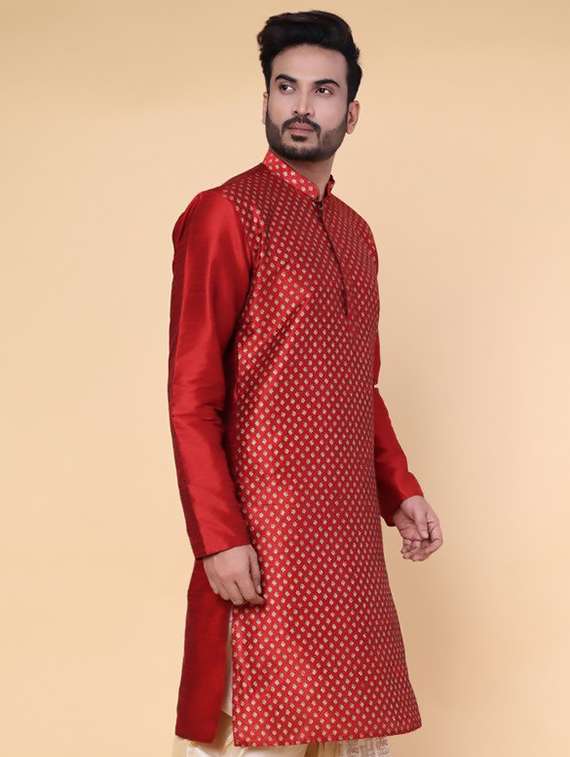 men self design mandarin neck long kurta - 22227770 -  Standard Image - 1