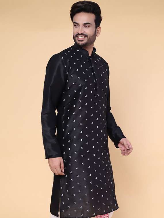 men self design mandarin neck long kurta - 22227771 -  Standard Image - 1