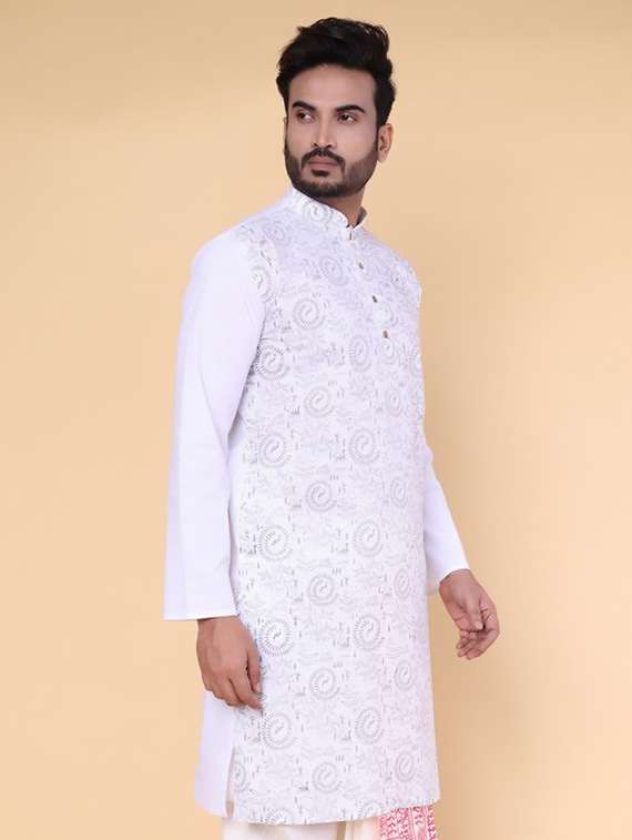 men self design mandarin neck long kurta - 22227772 -  Standard Image - 1