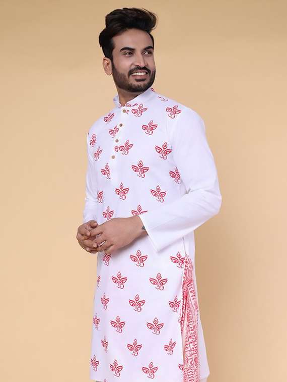 men printed mandarin neck long kurta - 22227773 -  Standard Image - 1