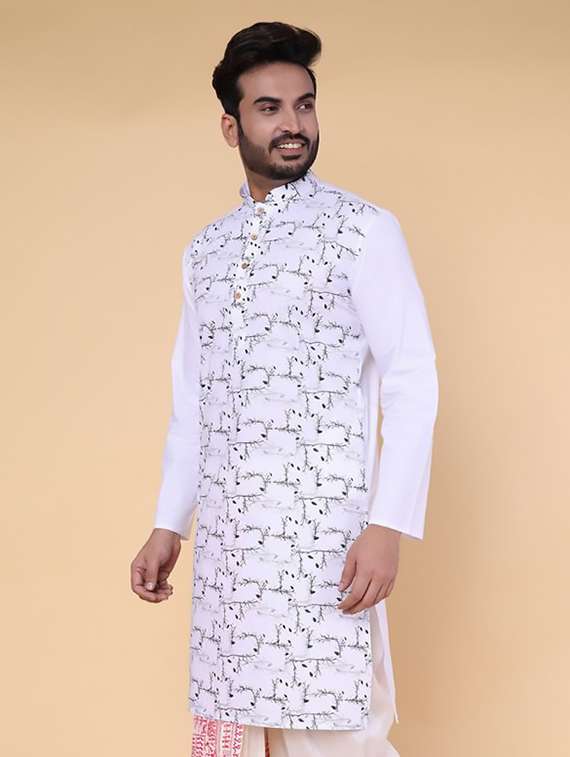 men self design mandarin neck long kurta - 22227774 -  Standard Image - 1