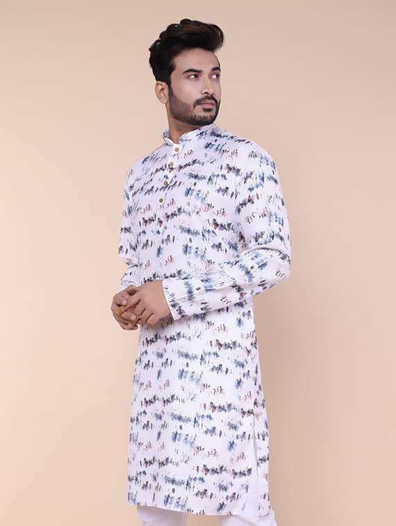 men printed mandarin neck long kurta - 22227775 -  Standard Image - 1