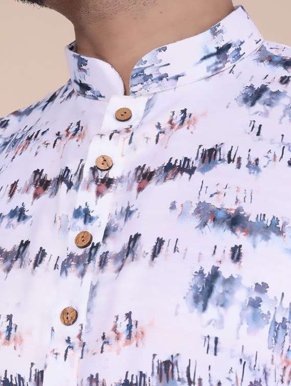 men printed mandarin neck long kurta - 22227775 -  Standard Image - 4