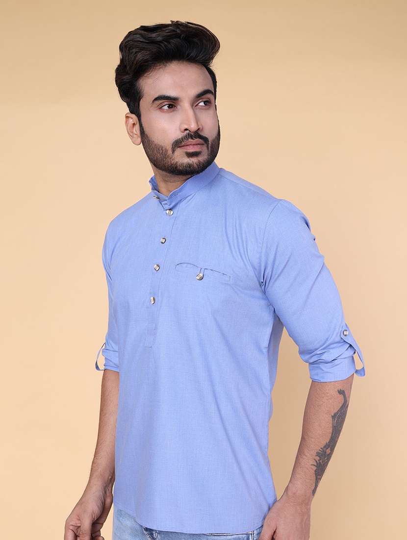 men solid mandarin neck short kurta