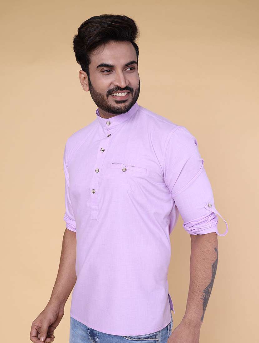 men solid mandarin neck short kurta