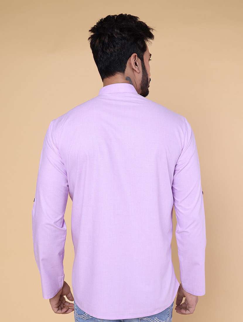 men solid mandarin neck short kurta - 22227777 -  Standard Image - 1