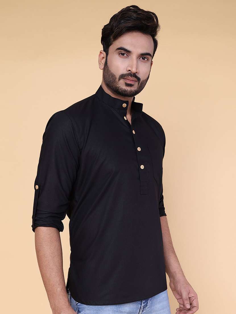 men solid mandarin neck short kurta - 22227778 -  Standard Image - 1