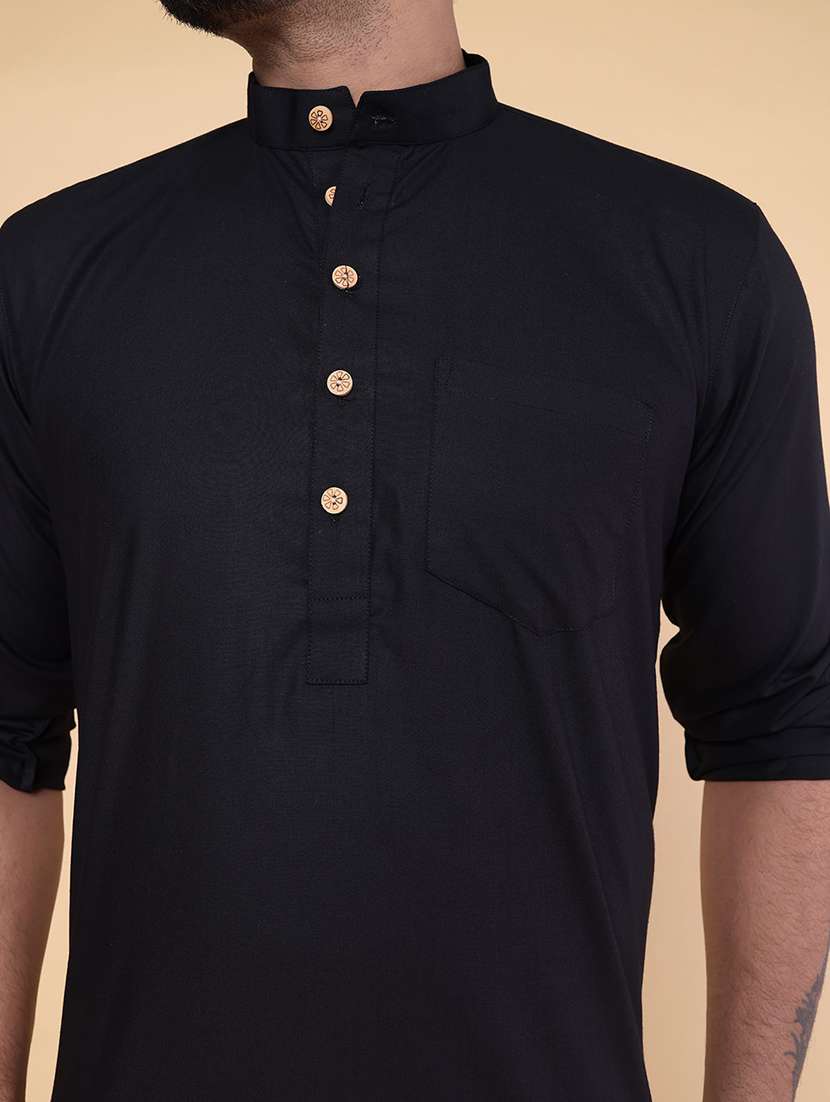 men solid mandarin neck short kurta - 22227778 -  Standard Image - 4