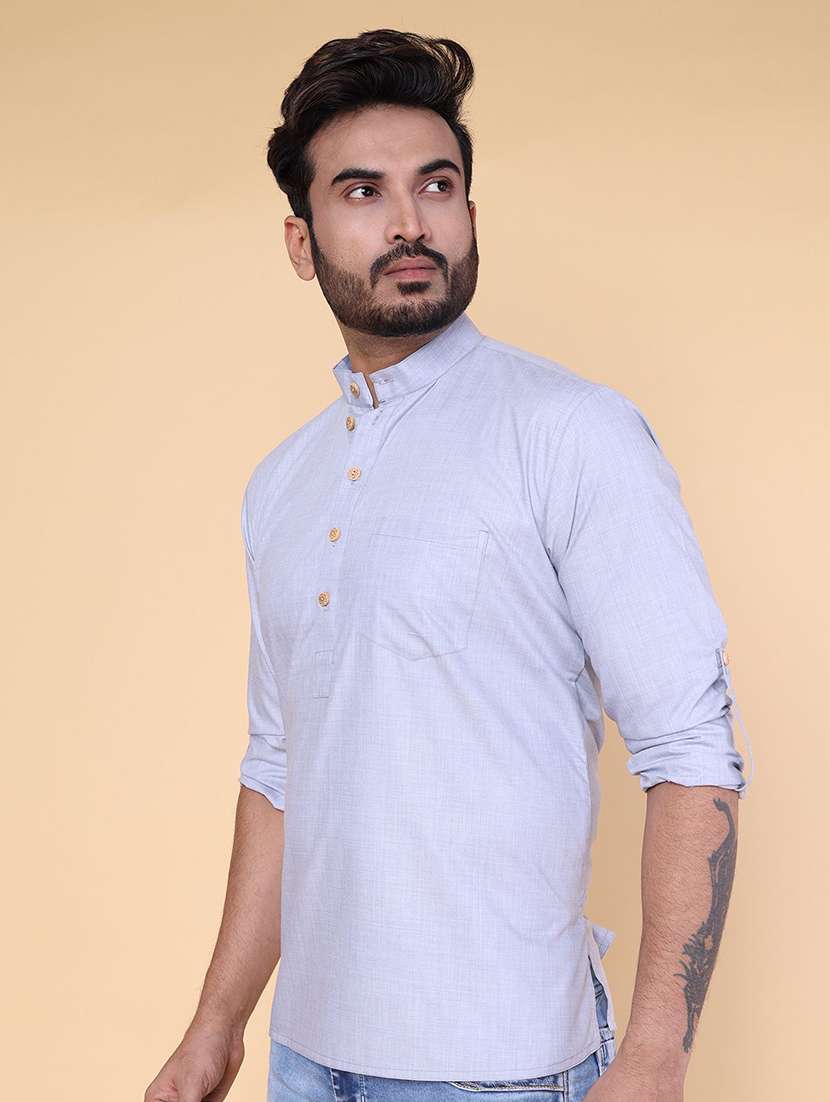 men solid mandarin neck short kurta - 22227779 -  Standard Image - 1